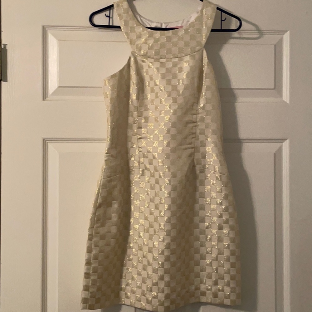 Gold and white dress for the holidays.
